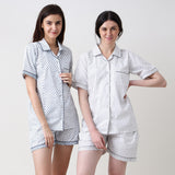 Women Jade Blockprint Shorts Set (Grey)