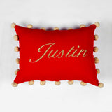 Christmas Pom Pom Pillow (Red)