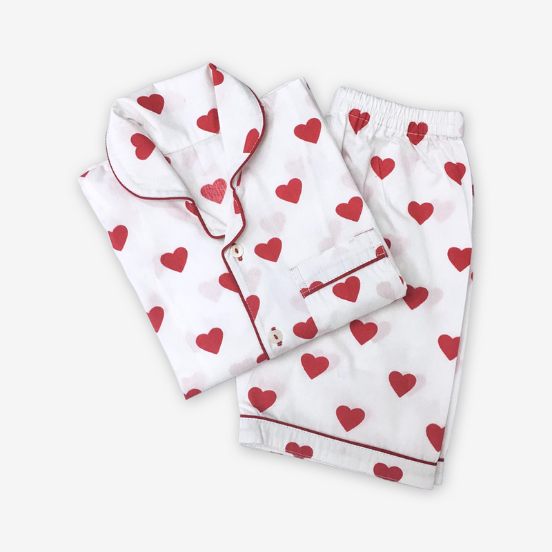 Red Hearts Shorts Set For Kids